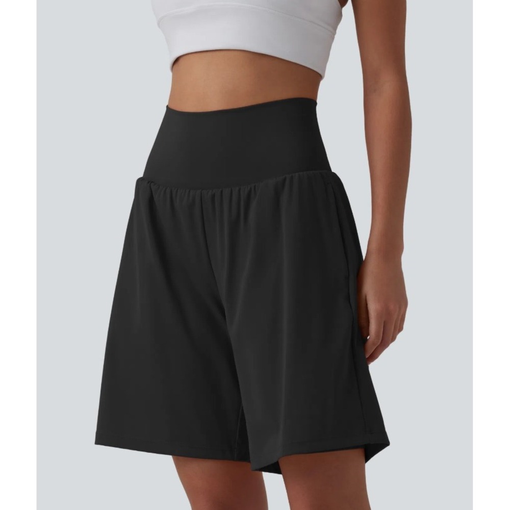 Halara SoftlyZero Airy High Waisted 2-in-1 Flowy Yoga Shorts Large Black Pockets